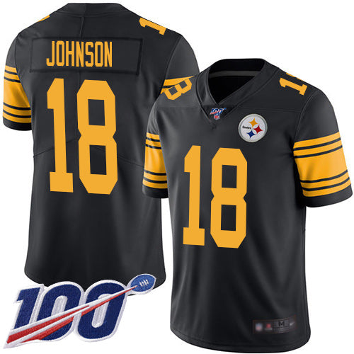 Mens Pittsburgh Steelers #18 Diontae Johnson 2019 100th Season Black Color Rush Limited Stitched NFL Jersey