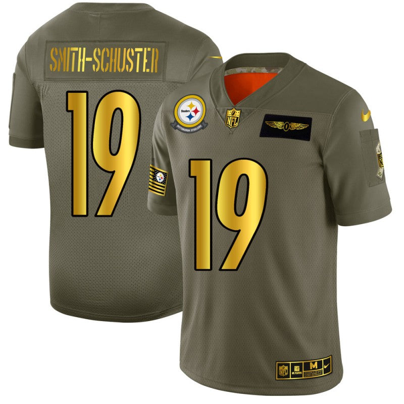 Mens Pittsburgh Steelers #19 JuJu Smith-Schuster 2019 Olive/Gold Salute To Service Limited Stitched NFL Jersey