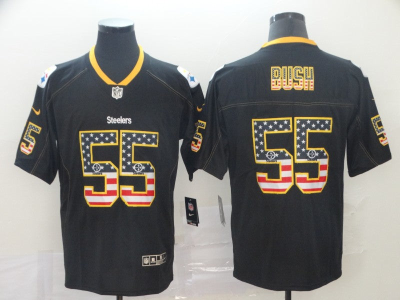 Mens Pittsburgh Steelers #55 Devin Bush Black USA Flag Color Rush Limited Stitched NFL Jersey
