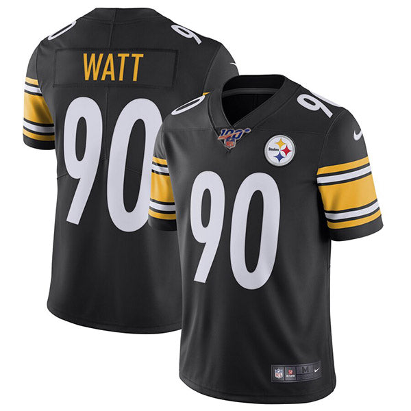 Mens Pittsburgh Steelers #90 T J Watt Black 2019 100th Season Vapor Untouchable Limited Stitched NFL Jersey