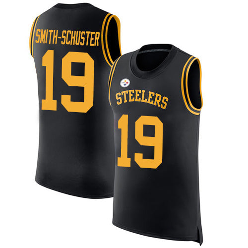 Mens Nike Pittsburgh Steelers #19 JuJu Smith-Schuster Black Team Color Stitched NFL Limited Rush Tank Top Jersey