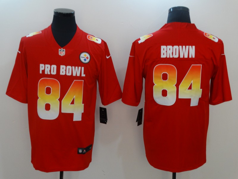 Mens AFC Pittsburgh Steelers #84 Antonio Brown Red 2019 Pro Bowl NFL Game Jersey