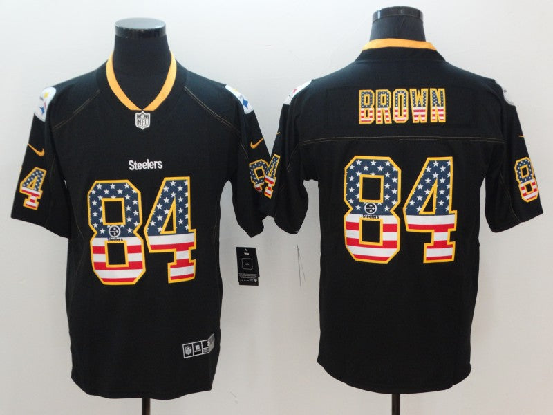 Mens Pittsburgh Steelers #84 Antonio Brown Black 2018 USA Flag Color Rush Limited Fashion NFL Stitched Jersey