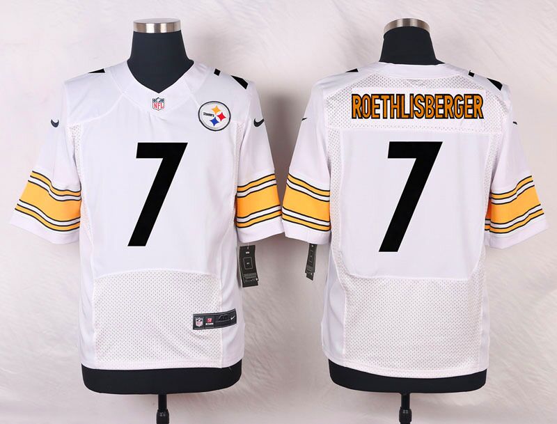 Mens Pittsburgh Steelers #7 Ben Roethlisberger White Stitched NFL Elite Jersey