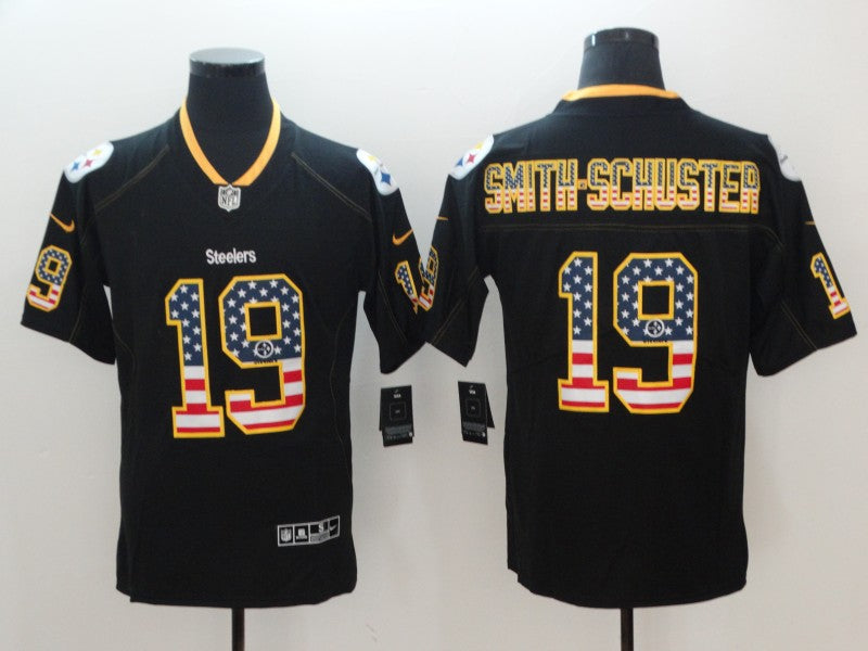 Mens Pittsburgh Steelers #19 JuJu Smith-Schuster 2018 Black USA Flag Color Rush Limited Fashion NFL Stitched Jersey
