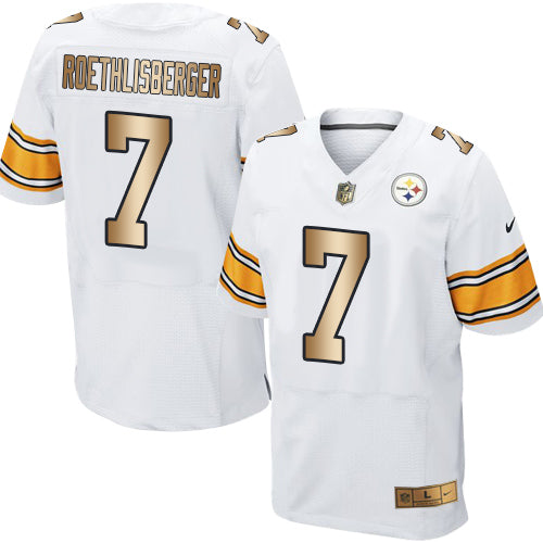 Nike Steelers #7 Ben Roethlisberger White Mens Stitched NFL Elite Gold Jersey