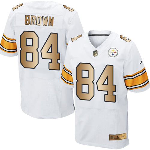 Nike Steelers #84 Antonio Brown White Mens Stitched NFL Elite Gold Jersey