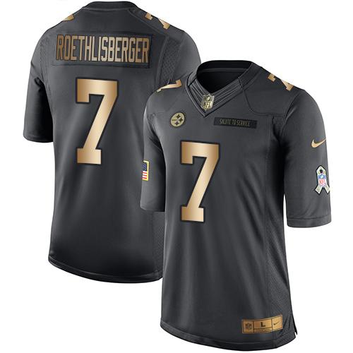 Nike Steelers #7 Ben Roethlisberger Black Mens Stitched NFL Limited Gold Salute To Service Jersey