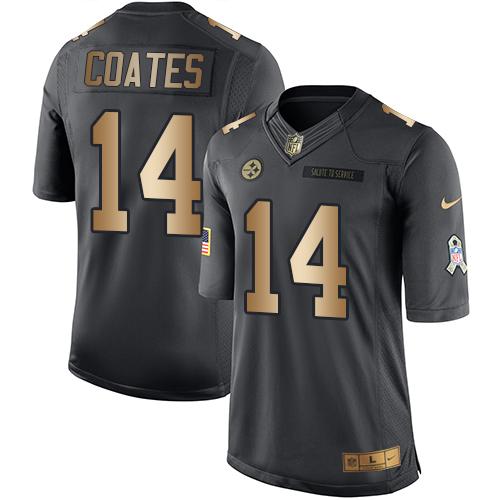 Nike Steelers #14 Sammie Coates Black Mens Stitched NFL Limited Gold Salute To Service Jersey