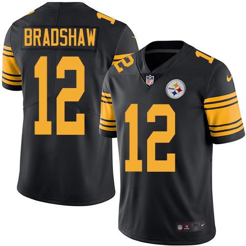Nike Steelers #12 Terry Bradshaw Black Mens Stitched NFL Limited Rush Jersey