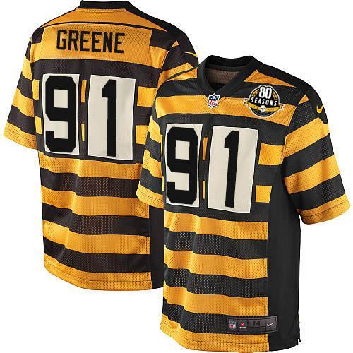 Nike Steelers #91 Kevin Greene Yellow/Black Alternate Mens Stitched NFL 80TH Throwback Elite Jersey