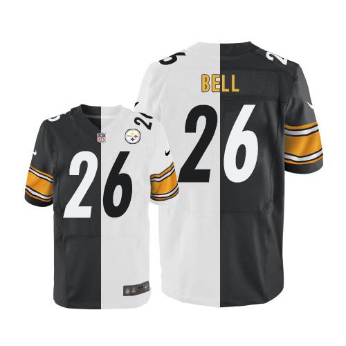 Nike Steelers #26 LeVeon Bell White/Black Mens Stitched NFL Elite Split Jersey