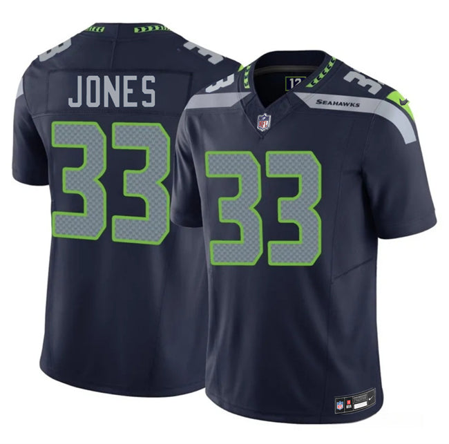 Mens Seattle Seahawks #33 Velus Jones Navy 2026 FUSE Vapor Untouchable Limited Stitched Football Jersey