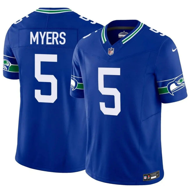 Mens Seattle Seahawks #5 Jason Myers Royal 2025 FUSE Throwback Vapor Limited Stitched Football Jersey