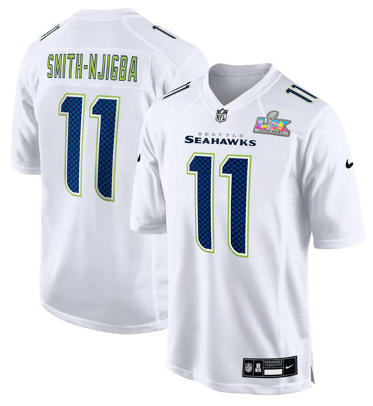 Mens Seattle Seahawks #11 Jaxon Smith-Njigba White 2025 Super Bowl LX Patch Tundra Fashion Stitched Game Jersey