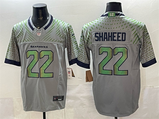 Mens Seattle Seahawks #22 Rashid Shaheed Grey 2025 FUSE ¡°Rivalries¡± Vapor Untouchable Limited Stitched Football Jersey