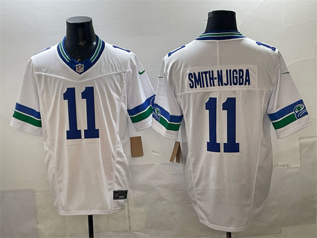 Mens Seattle Seahawks #11 Jaxon Smith-Njigba White FUSE Vapor Throwback Limited Stitched Football Jersey