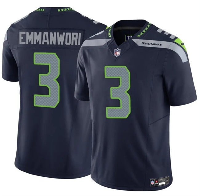 Mens Seattle Seahawks #3 Nick Emmanwori Navy 2025 FUSE Vapor Untouchable Limited Stitched Football Jersey