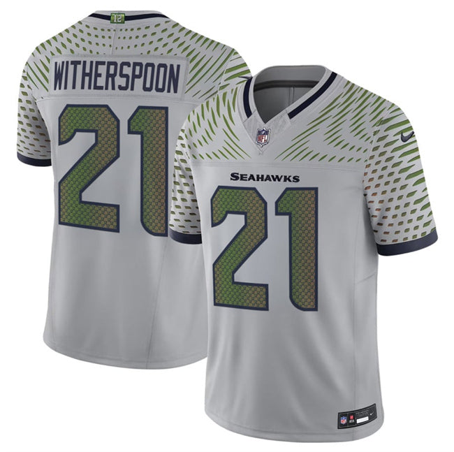 Mens Seattle Seahawks #21 Devon Witherspoon Grey 2025 FUSE ¡°Rivalries¡± Vapor Untouchable Limited Stitched Football Jersey