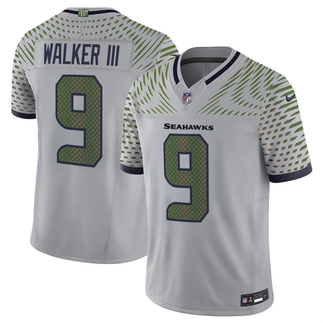Mens Seattle Seahawks #9 Kenneth Walker III Grey 2025 FUSE ¡°Rivalries¡± Vapor Untouchable Limited Stitched Football Jersey