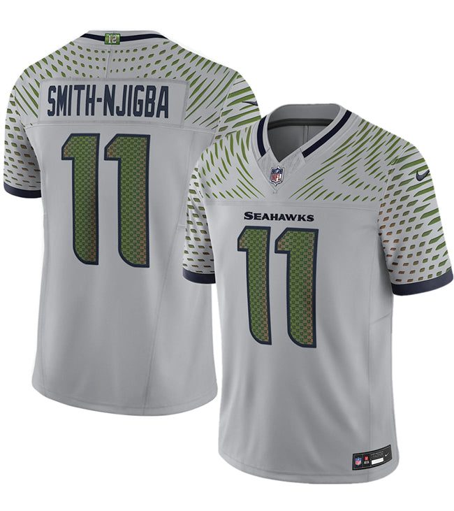 Mens Seattle Seahawks #11 Jaxon Smith-Njigba Grey 2025 FUSE ¡°Rivalries¡± Vapor Untouchable Limited Stitched Football Jersey