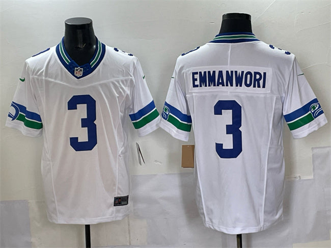Mens Seattle Seahawks #3 Nick Emmanwori White FUSE Throwback Vapor Limited Stitched Football Jersey