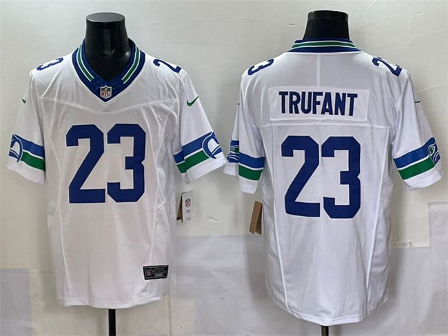 Mens Seattle Seahawks #23 Marcus Trufant White FUSE Throwback Vapor Limited Stitched Football Jersey