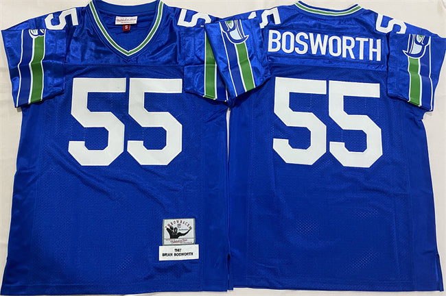 Mens Seattle Seahawks #55 Brian Bosworth Royal Throwback Stitched Football Jersey