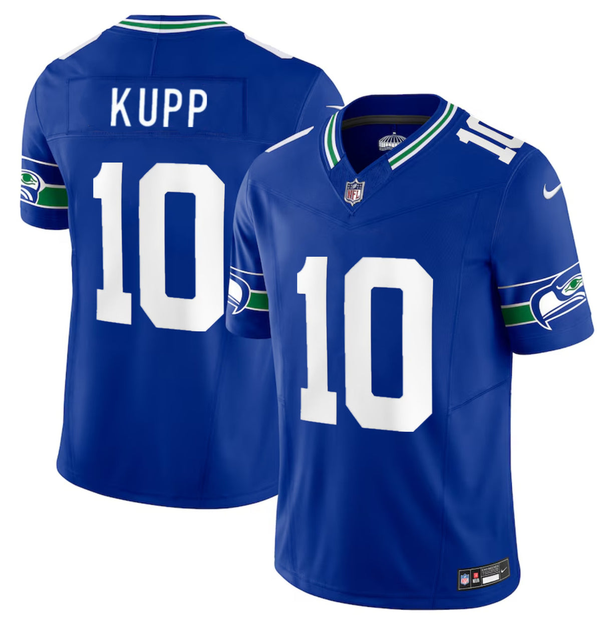 Mens Seattle Seahawks #10 Cooper Kupp Royal 2024 FUSE Throwback Vapor Limited Stitched Football Jersey