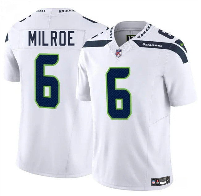 Mens Seattle Seahawks #6 Jalen Milroe White 2025 Draft FUSE Vapor Untouchable Limited Stitched Football Jersey