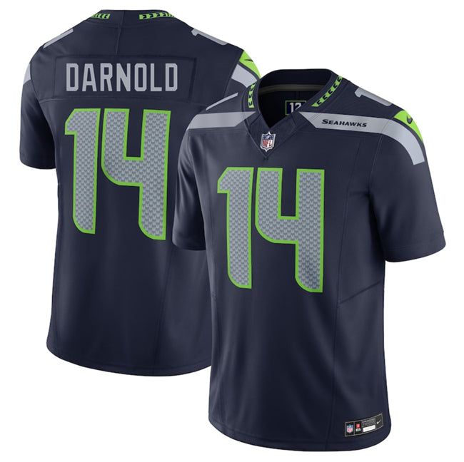 Mens Seattle Seahawks #14 Sam Darnold Navy 2024 FUSE Vapor Limited Stitched Football Jersey