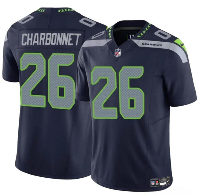 Mens Seattle Seahawks #26 Zach Charbonnet Navy 2024 FUSE Vapor Limited Stitched Football Jersey