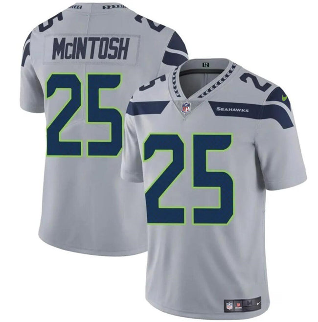 Mens Seattle Seahawks #25 Kenny McIntosh Grey Vapor Limited Stitched Football Jersey