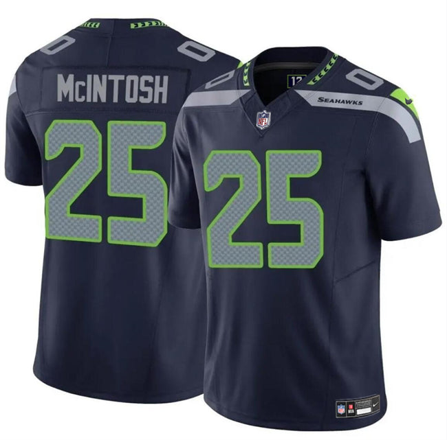 Mens Seattle Seahawks #25 Kenny McIntosh Navy 2024 FUSE Vapor Limited Stitched Football Jersey