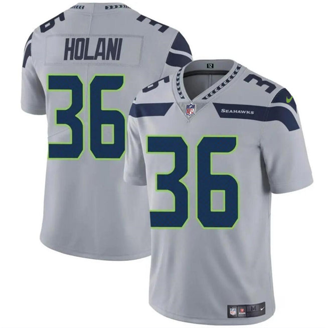 Mens Seattle Seahawks #36 George Holani Grey Vapor Limited Stitched Football Jersey