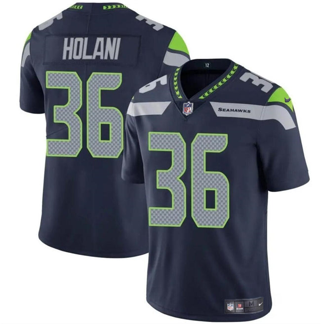 Mens Seattle Seahawks #36 George Holani Navy 2024 Vapor Limited Stitched Football Jersey