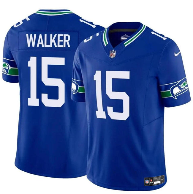 Mens Seattle Seahawks #15 PJ Walker Royal 2024 FUSE Throwback Vapor Limited Stitched Football Jersey