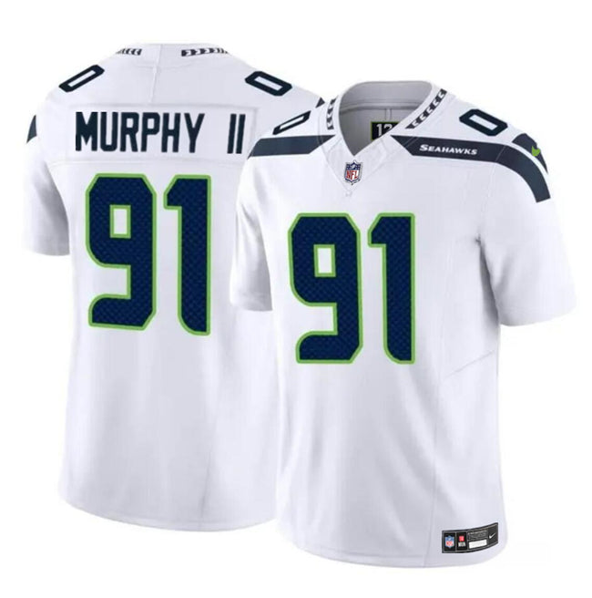 Mens Seattle Seahawks #91 Byron Murphy II White 2024 Draft FUSE Vapor Limited Stitched Football Jersey