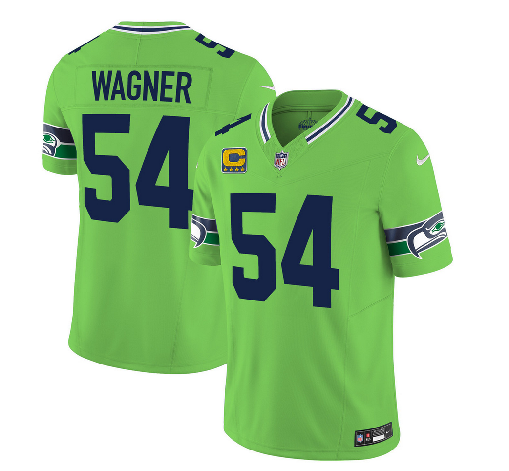 Mens Seattle Seahawks #54 Bobby Wagner 2023 FUSE With 4-Star C Patch Green Limited Stitched Football Jersey
