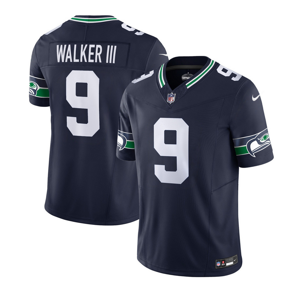 Mens Seattle Seahawks #9 Kenneth Walker III 2023 FUSE Navy Limited Stitched Football Jersey