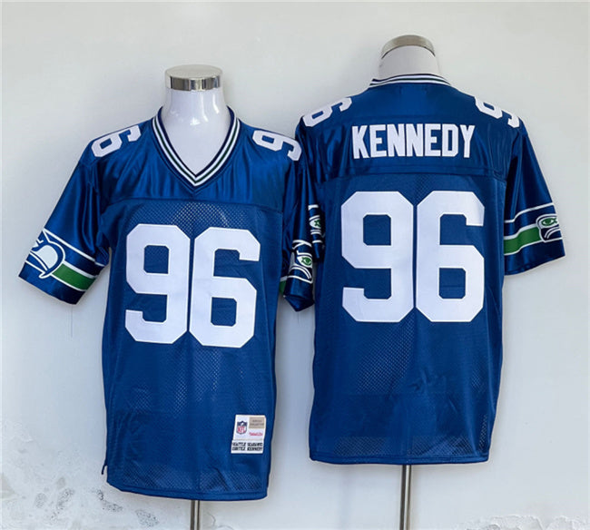 Mens Seattle Seahawks #96 Cortez Kennedy Blue Throwback Stitched Football Jersey