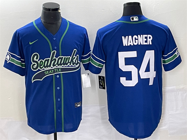 Mens Seattle Seahawks #54 Bobby Wagner Royal Throwback Cool Base Stitched Baseball Jersey