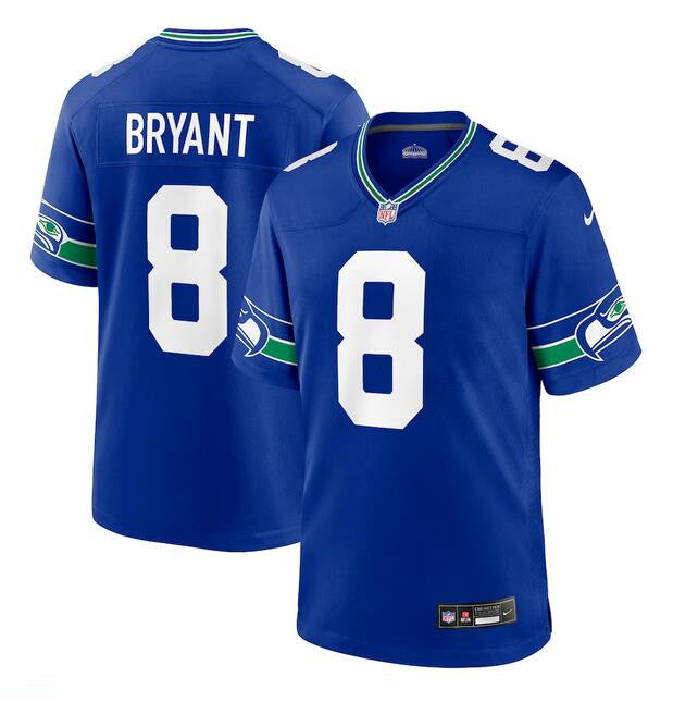 Mens Seattle Seahawks #8 Coby Bryant Royal Throwback Player Stitched Game Jersey