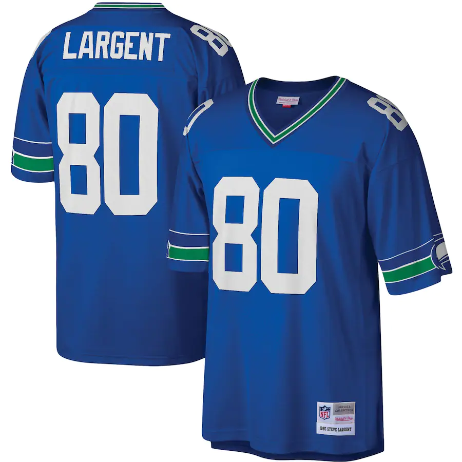 Mens Seattle Seahawks #80 Steve Largent Royal Mitchell Ness Stitched Football Jersey