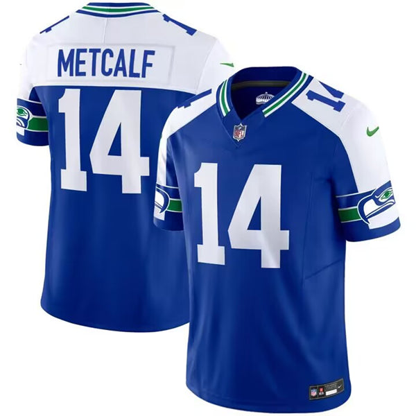 Mens Seattle Seahawks #14 DK Metcalf Royal 2023 FUSE Throwback Vapor Limited Stitched Football Jersey