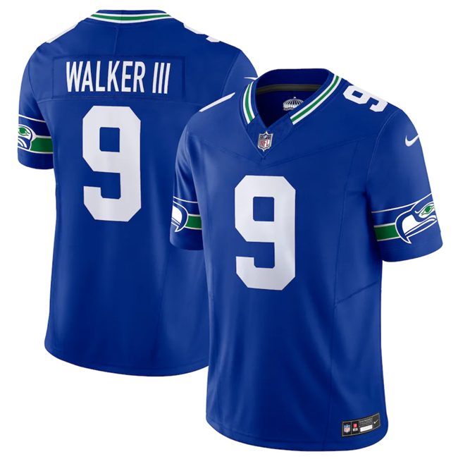 Mens Seattle Seahawks #9 Kenneth Walker III Royal 2023 FUSE Vapor Limited Throwback Stitched Jersey