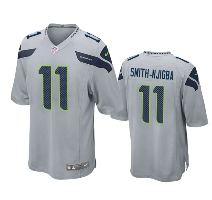 Mens Seattle Seahawks #11 Jaxon Smith-Njigba Grey 2023 Draft Stitched Game Jersey