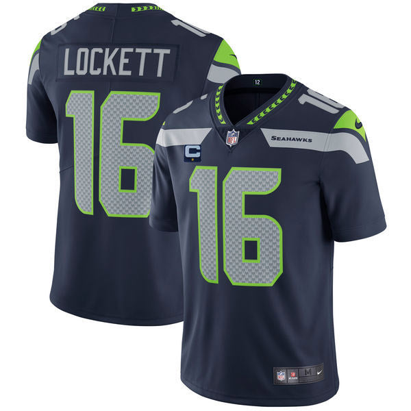 Mens Seattle Seahawks #16 Tyler Lockett White With 1-star C Patch Navy Vapor Untouchable Limited Stitched Jersey