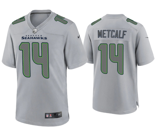 Mens Seattle Seahawks #14 DK Metcalf Grey Atmosphere Fashion Stitched Game Jersey
