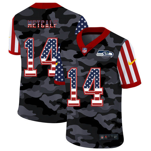 Mens Seattle Seahawks #14 DK Metcalf 2020 Camo USA Flag Limited Stitched Jersey